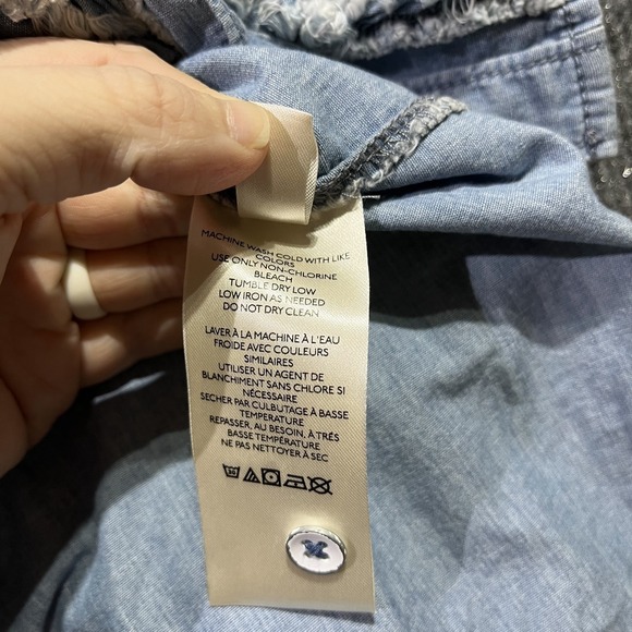 Pilcro By Anthropologie Shirt Womens XSP Blue Denim Ruffle Long Sleeve Button Up - Picture 4 of 7